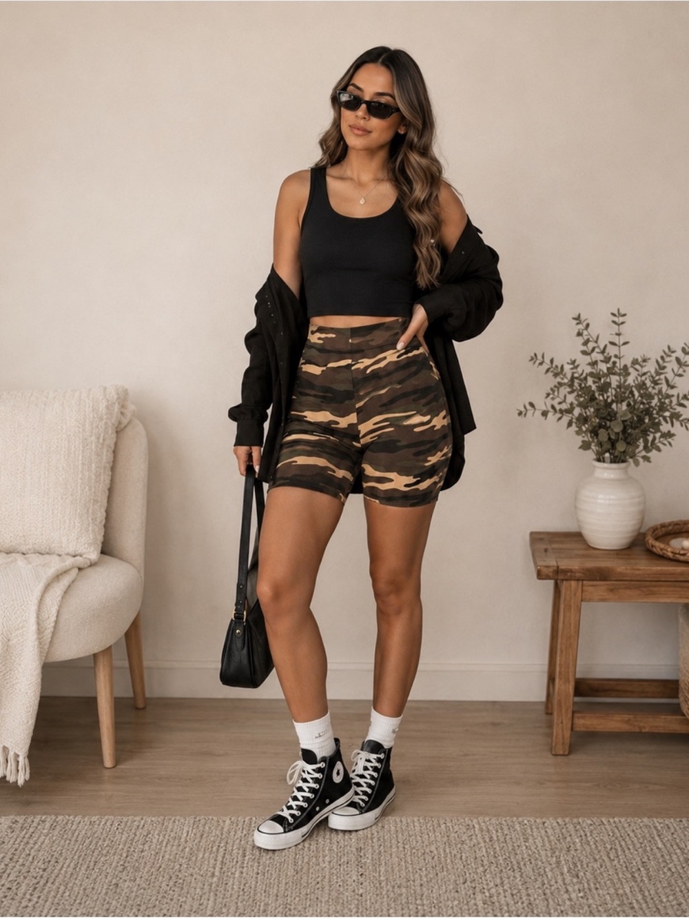 Naked Wardrobe Mama Malika The NW High Waisted Shorts Green Camo